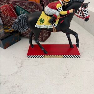 Lucky Charm Horse Racing Figurine - Black with Red & Yellow Accents
